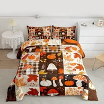jejeloiu Autumn Harvest Pumpkin Bedding Comforter Set,Hello Fall Twin Comforter Sets,Rustic Flower Mushroom Maple Bedding Set For Men Women,Microfiber Bedroom Decor Reversible,2pcs
