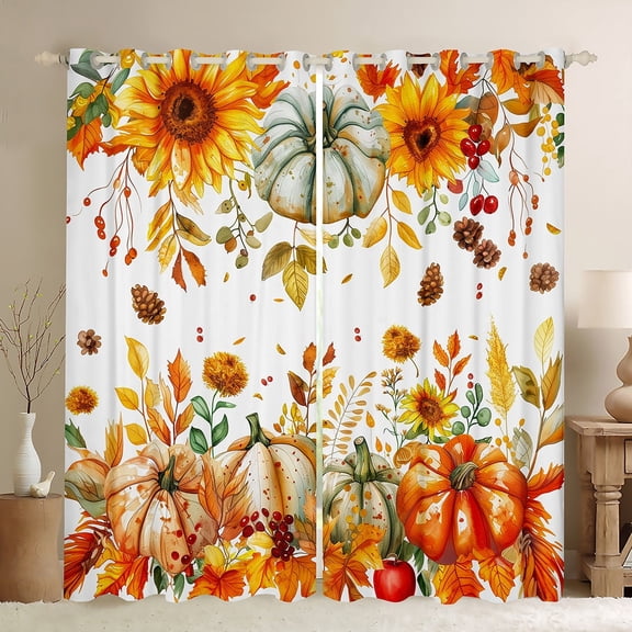 jejeloiu Autumn Harvest Pumpkin Blackout Curtains,Hello Fall Curtains Pack of 2 (38x45 Each),Rustic Pine Cone Window Curtains For Men Women,Microfiber Bedroom Decor