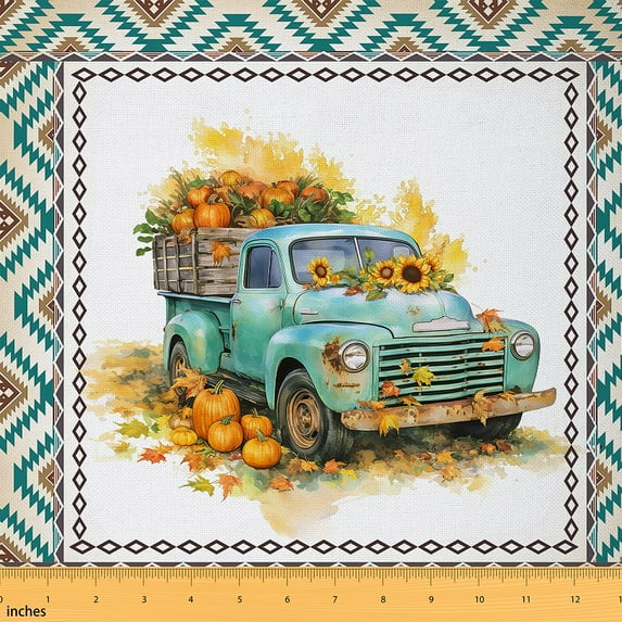 jejeloiu Autumn Pumpkin Maples Fabric by the Yard 10 Yards,Rustic Farmhouse Cabin Room Decor Fabric by the Yard,Retro Waves Stripes Sewing Fabric,Breathable Home Decor