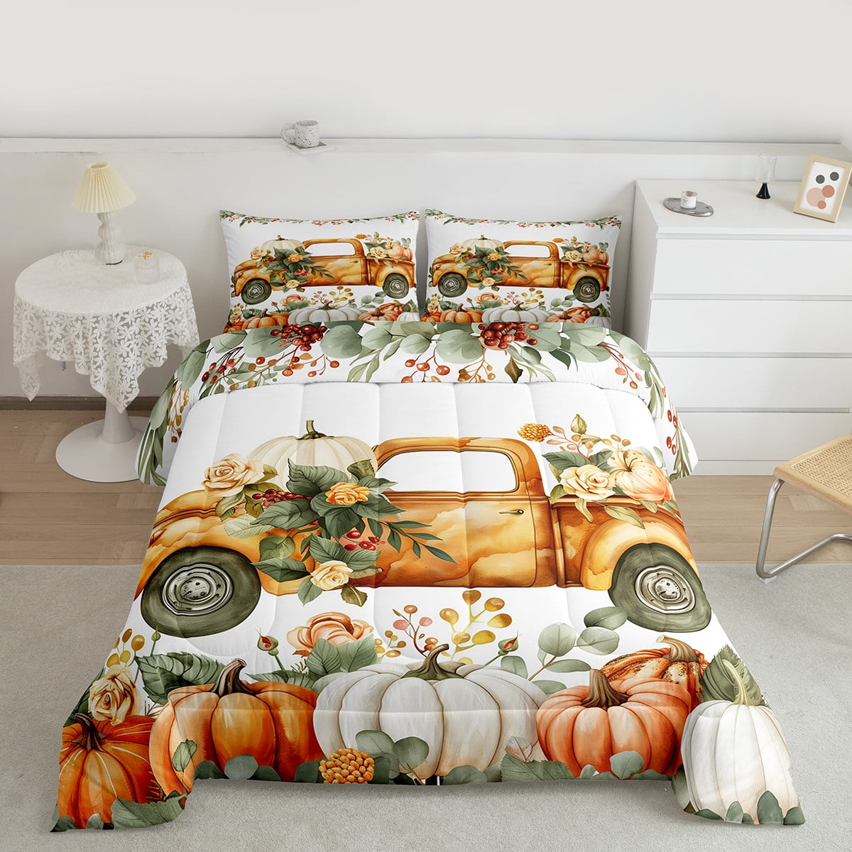 jejeloiu Autumn Pumpkin Queen Comforter Set,Hello Fall Bedding Sets ...
