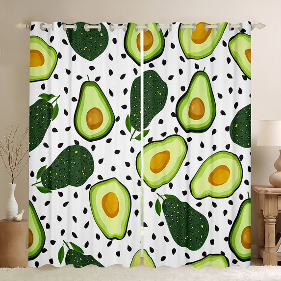 jejeloiu Avocado Curtains Pack of 2 (42x84 Each),Green Fruit Curtains Blackout,Black Geometric Dots Bedroom Curtains For Kids,Breathable Home Decor