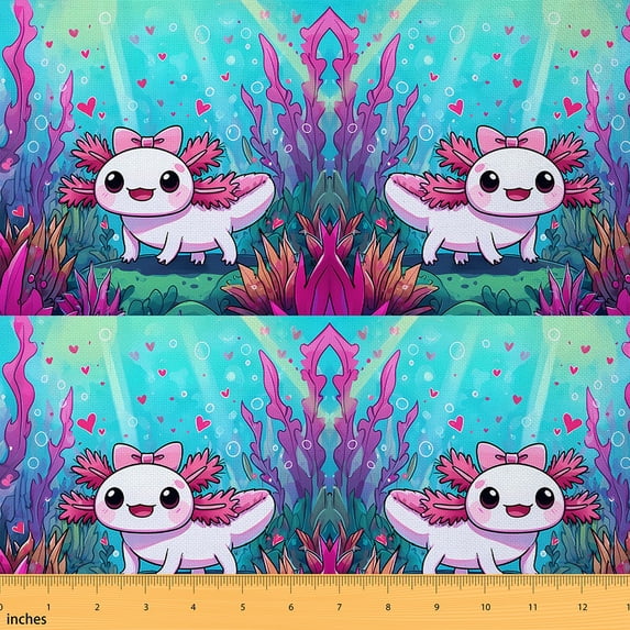 jejeloiu Axolotl Fabric by the Yard 10 Yards,Cartoon Sea Animal Room Decor Fabric by the Yard,Pink Ocean Coral Sewing Fabric For Girls,Ultra Soft Home Decor