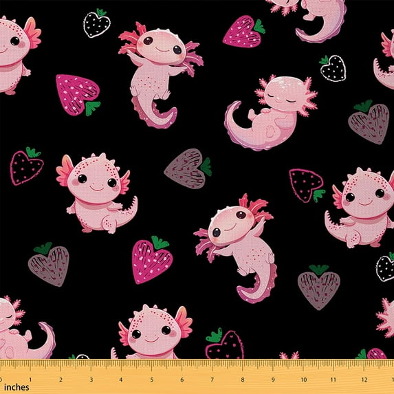 jejeloiu Axolotl Fabric by the Yard 2 Yards,Cartoon Animal Room Decor Fabric by the Yard,Pink Strawberry Fabric for Sewing For Girls,Ultra Soft Home Decor