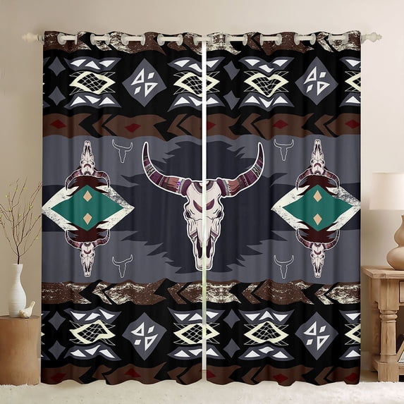 jejeloiu Aztec Bull Skull Curtains Pack of 2 (42x84 Each),Farmhouse Hunting Curtains Blackout,Rustic Hunting Animals Bedroom Curtains For Teens,Luxury Bedroom Decor