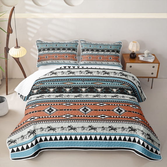 jejeloiu Aztec Geometric Pattern Twin Quilt Set Kids,Tribal Bull Skull Twin Coverlet Set,2 Pieces