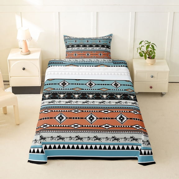 jejeloiu Aztec Geometric Pattern Twin Sheet Sets Kids,Tribal Bull Skull Bedding,3 Pieces