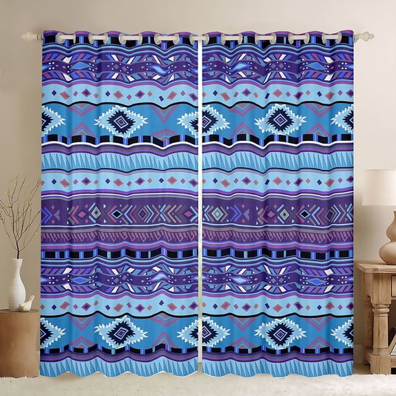 jejeloiu Aztec Triangle Rhombus Black Out Curtains,Blue Purple Curtains Pack of 2 (42x63 Each) For Teens Kids