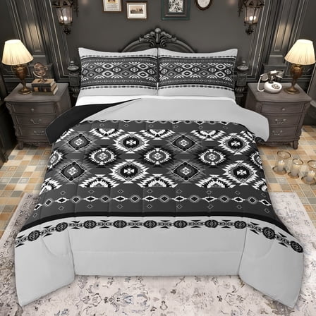 jejeloiu Aztec Triangle Rhombus Twin Comforter Sets,Gray Black Bedding Set For Teens Kids Reversible 2pcs