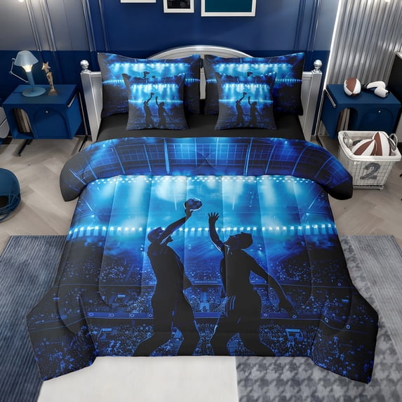jejeloiu Ball Game 7pcs Bedding Comforter Set,Sport Theme Queen Bedding Sets For Teens Reversible