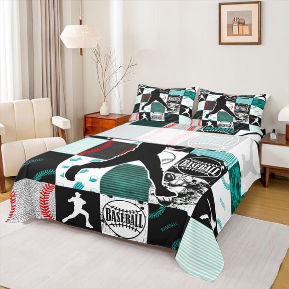 jejeloiu Ball Sport Bed Sheets,Baseball Game King Sheets For Teens 4 Pieces