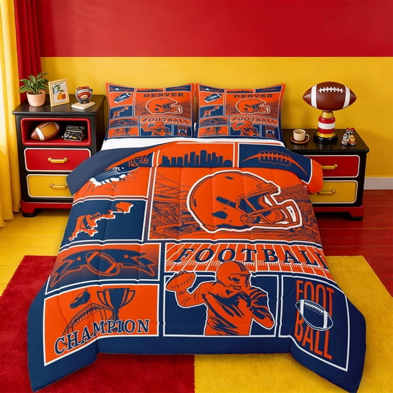 jejeloiu Ball Sport Games Twin Comforter Sets,American Rugby Football Bedding Set For Boys Reversible 2 Pieces