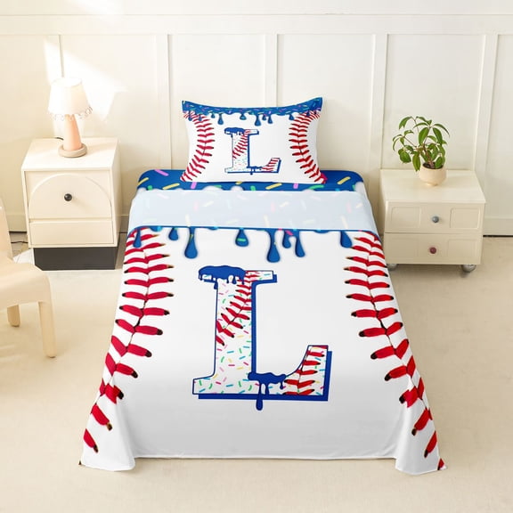 jejeloiu Ball Sport Games Twin Sheet Sets For Kids,Baseball Theme Initial Letter L Bedding For Boy,3pcs