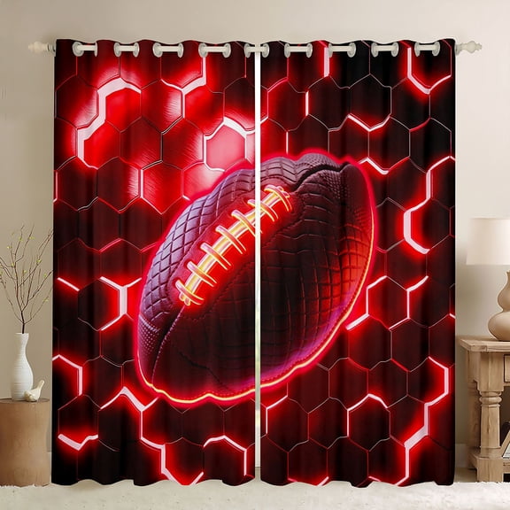jejeloiu Ball Sport Theme Black Out Curtains,Rugby Game Gaming Curtains Pack of 2 (42x63 Each) For Men Women