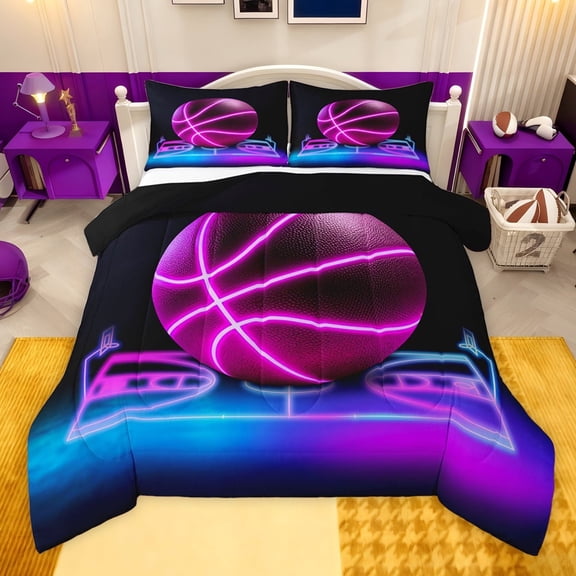 jejeloiu Ball Sport Theme Twin Comforter Sets,Basketball Game Gaming Bedding Set For Men Women Reversible 2pcs
