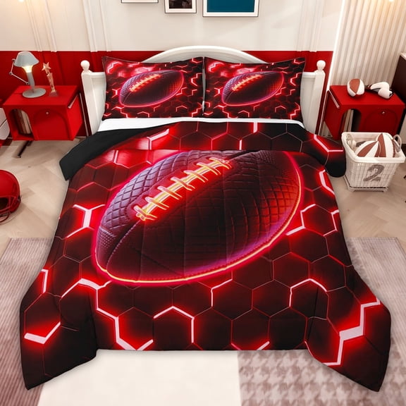 jejeloiu Ball Sport Theme Twin Comforter Sets,Rugby Game Gaming Bedding Set For Men Women Reversible 2pcs