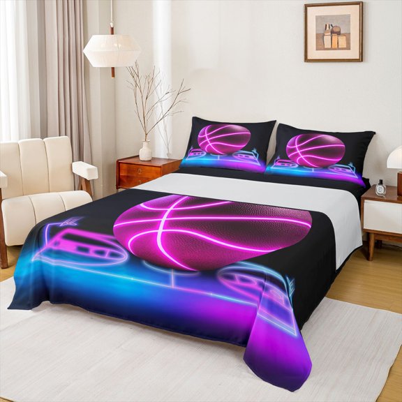 jejeloiu Ball Sport Theme Twin Sheet Sets,Basketball Game Gaming Bedding For Men Women 3pcs