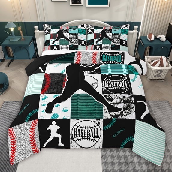 jejeloiu Ball Sport Twin Comforter Sets,Baseball Game Bedding Set For Teens Reversible 2 Pieces