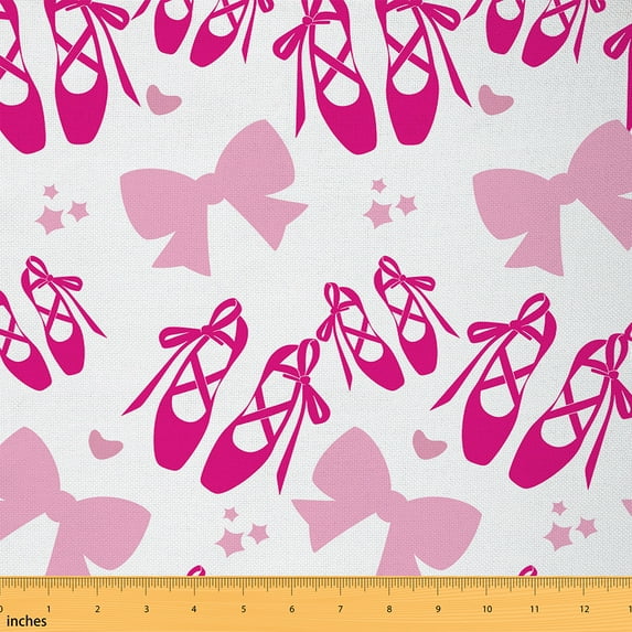 jejeloiu Ballerina Shoe Fabric by the Yard 2 Yards,Cute Bowtie Bow Room Decor Fabric by the Yard,Girls Pink White Fabric for Sewing For Princess,Breathable Home Decor
