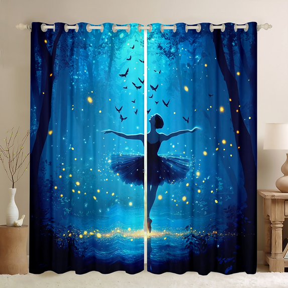 jejeloiu Ballet Dancer Blackout Curtains Set of 2 (52x84 Each),Ballerina Girl Window Curtains,Dreamy Fairy Tale Curtains and Drapes For Girls Kids,Microfiber Bedroom Decor