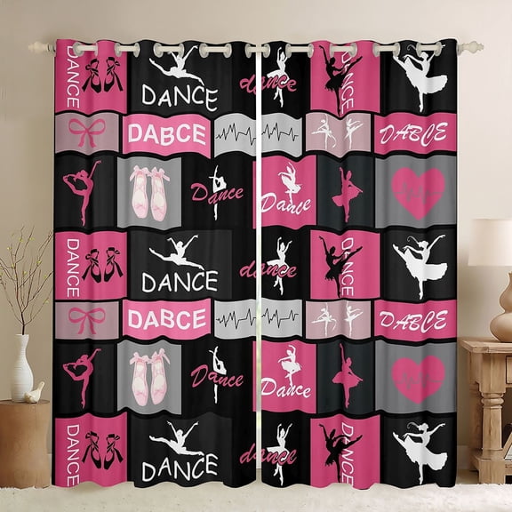 jejeloiu Ballet Girls Black Out Curtains,Ballerina Dance Curtains Pack of 2 (42x63 Each),Pink Black Plaid 03 For Princess