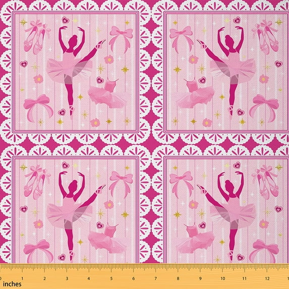 jejeloiu Ballet Girls Fabric by the Yard 1 Yard,Princess Bowtie Skirt Home Decor Fabric by the Yard,Ballerina Shoe Sewing Fabric For Child,Luxury Bedroom Decor