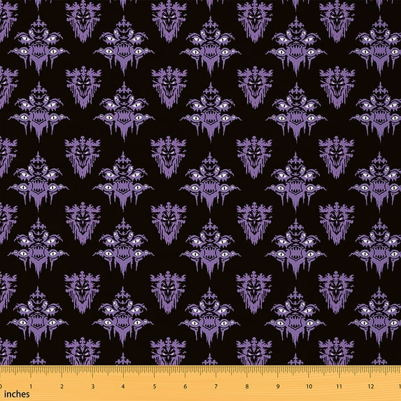 jejeloiu Baroque Gothic Theme Fabric by the Yard 1 Yard,Damask Print Home Decor Fabric by the Yard,Black Purple Sewing Fabric For Adults,Ultra Soft Bedroom Decoration