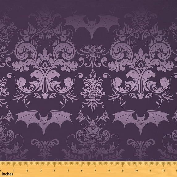 jejeloiu Baroque Gothic Theme Fabric by the Yard 10 Yards,Purple Damask Print Room Decor Fabric by the Yard,Halloween Spooky Bats Sewing Fabric For Adults,Ultra Soft Bedroom Decoration