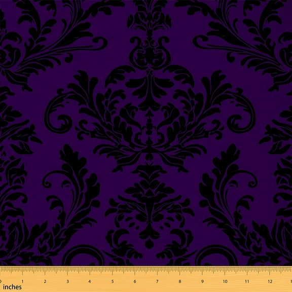 jejeloiu Baroque Gothic Theme Fabric by the Yard 3 Yards,Damask Print Sewing Fabric,Purple Black Fabric for Sewing For Adults,Ultra Soft Bedroom Decoration