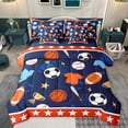 thumbnail image 1 of jejeloiu Baseball Basketball Rugby 7pcs Bedding Comforter Set,Ball Sport Game Queen Bedding Sets,Cartoon Baseball Stars Queen Sheet Sets For Boys Girls,Super Cozy Room Decor Reversible, 1 of 8