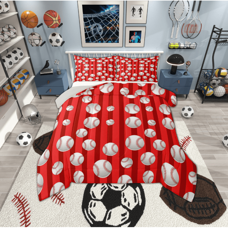 jejeloiu Baseball Bedding Comforter Set,Ball Game Sports Twin