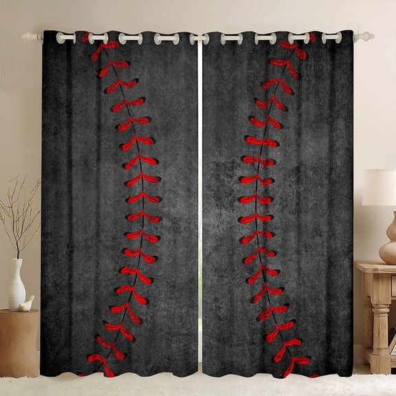 jejeloiu Baseball Blackout Curtains Set of 2 (38x54 Each),Teens Sport Game Curtains and Drapes,Gray Red Living Room Curtains For Kids,Breathable Home Decor