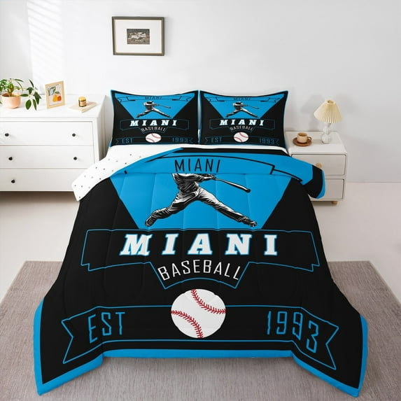 jejeloiu Baseball City Bedding Comforter Set,Miani Twin Comforter Sets,Deepblue White Bedding Set For Child,Luxury Bedroom Decor Reversible,2pcs