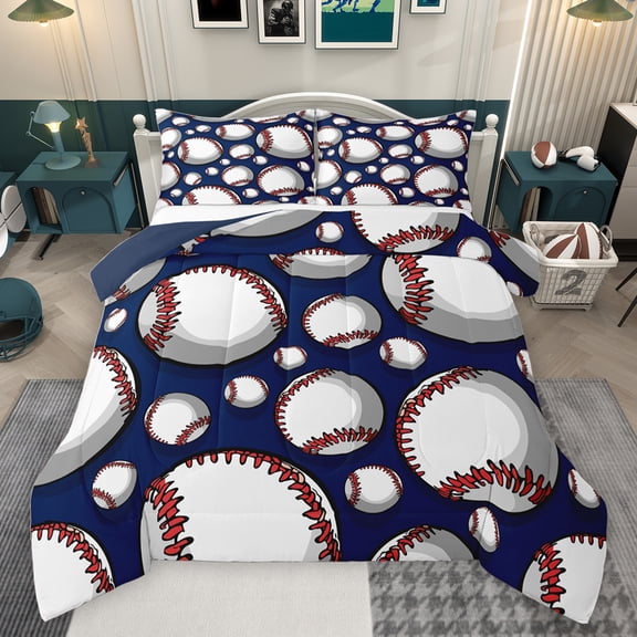 jejeloiu Baseball Game Lovers Bedding Comforter Set,Sport Gamer Twin Comforter Sets,Rdeepblue White Bedding Set For Boys,Ultra Soft Home Decor Reversible,2-Piece