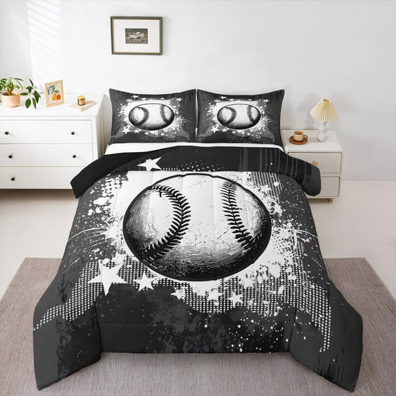 jejeloiu Baseball Game Queen Comforter Set,Splashing Ink Bedding Sets,Sport Theme Bedding Comforter Set,Luxury Bedroom Decor Reversible,3 Pieces