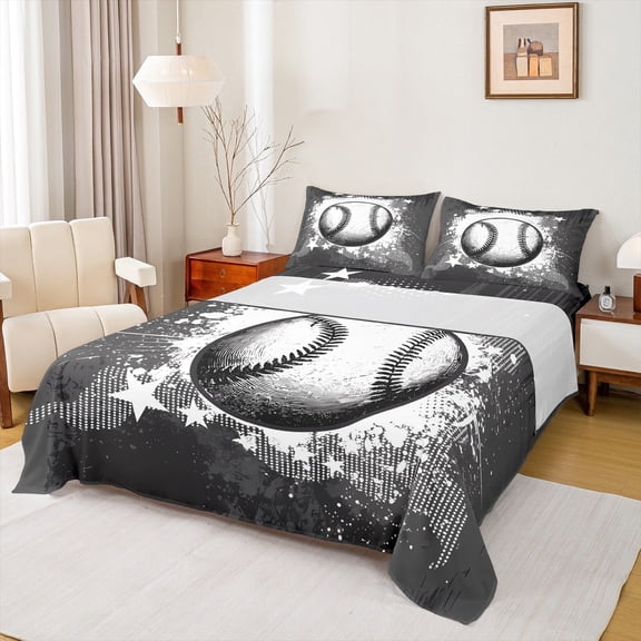 jejeloiu Baseball Game Twin Sheet Sets,Splashing Ink Twin Fitted Sheet,Sport Theme Flat Sheet,Luxury Bedroom Decor,3pcs