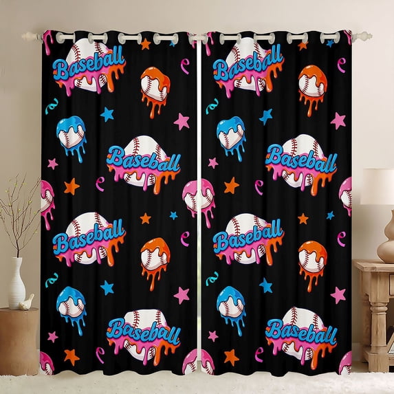 jejeloiu Baseball Games Gaming Curtains Pack of 2 (42x84 Each),Colorful Cartoon Stars Curtains Blackout For Girls Kids
