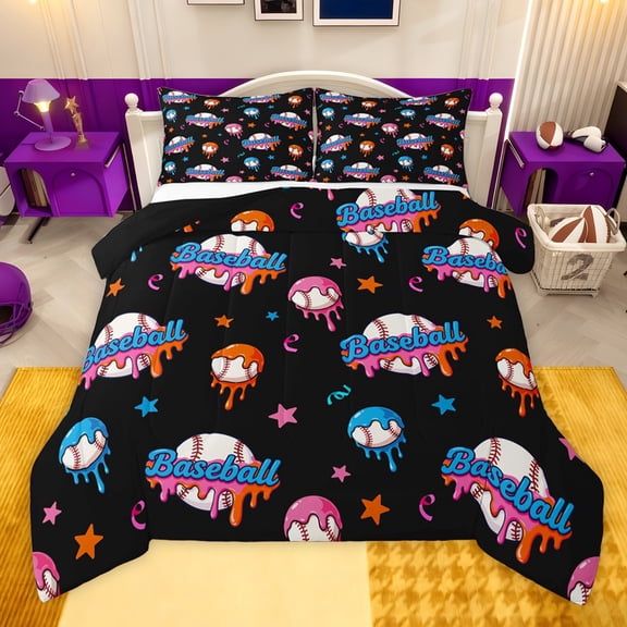 jejeloiu Baseball Games Gaming Twin Comforter Sets,Colorful Cartoon Stars Bedding Set For Girls Kids Reversible 2pcs