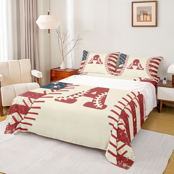 jejeloiu Baseball Games Twin Sheet Sets,Letter A Monogrammed Bedding For Boys Kids 3-Piece