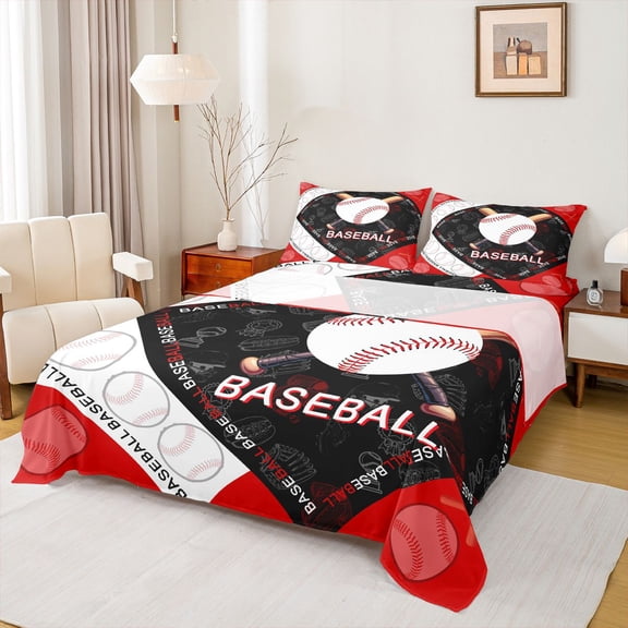 jejeloiu Baseball Pattern Twin Sheet Sets,Ball Sport Game Bedding For Boys Kids 3pcs