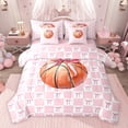 thumbnail image 1 of jejeloiu Baseball Sport Game 7pcs Bedding Comforter Set,Pink Cute Bows Queen Bedding Sets For Girls Kids Reversible, 1 of 8