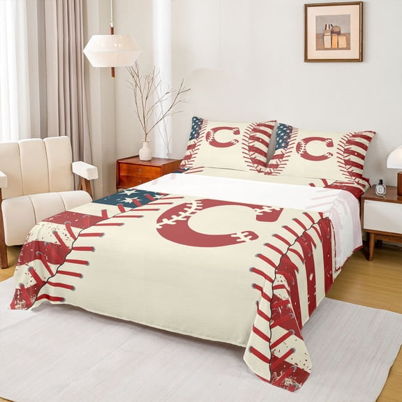 jejeloiu Baseball Sport Theme Bed Sheets,Pink Letter C King Sheets For Boys Teens 4pcs
