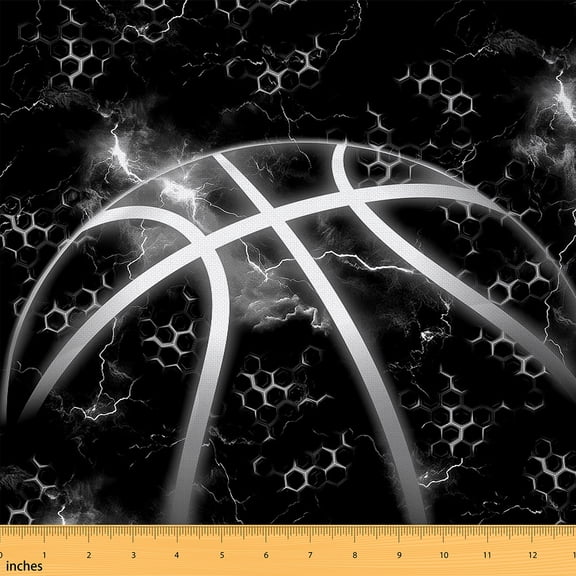jejeloiu Basketball Fabric by the Yard 1 Yard,Modern Geometric Honeycomb Home Decor Fabric by the Yard,Gray Black Sewing Fabric For Boys Kids,Ultra Soft Home Decor