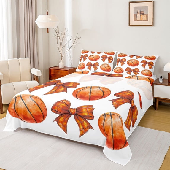 jejeloiu Basketball Sport Full Size Sheets,Cute Bowknot Bow Bed Sheets For Girls 4pcs