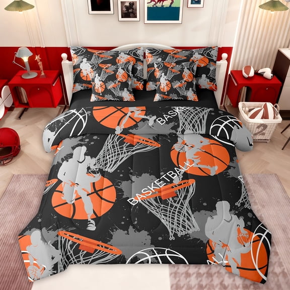 jejeloiu Basketball Sport Gamer 7-Piece Twin Bedding Sets,Boys Ball Sport Bedding Comforter Set For Teens Reversible