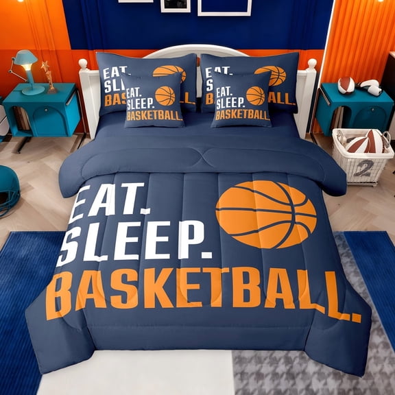 jejeloiu Basketball Sport Theme 7-Piece Twin Bedding Sets,Boys Ball Game Bedding Comforter Set For Teens Reversible