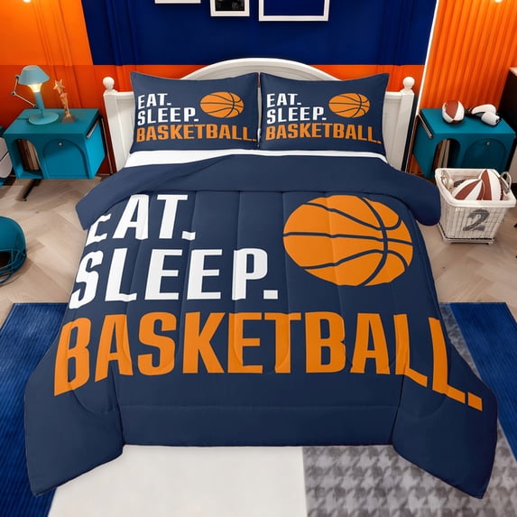 jejeloiu Basketball Sport Theme Queen Comforter Set,Boys Ball Game Bedding Comforter Set For Teens Reversible 3 Pieces