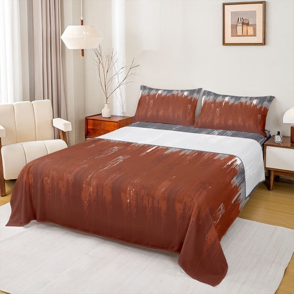jejeloiu Batik Bed Sheets,Vintage Abstract Geometric King Sheets,Red Gray Graffiti Sheet Set For Men Women,Luxury Bedroom Decor,4 Pieces