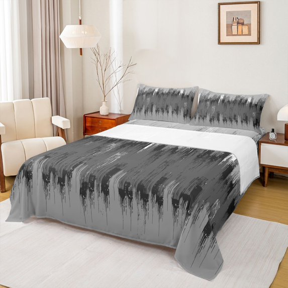 jejeloiu Batik Graffiti Queen 4-Piece Reversible Teen Breathable Minimal Abstract Sheet Set