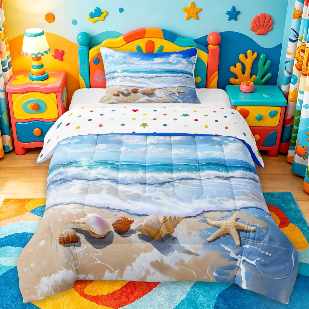 Sea Shell Comforters jejeloiu Beach Ocean Wave Twin Comforter Sets,Seashell Print Bedding ...