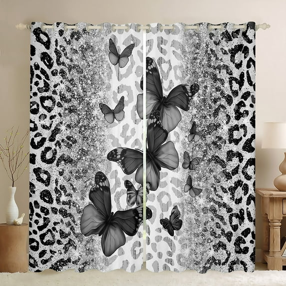 jejeloiu Beauty Butterfly Butterflies Blackout Curtains Set of 2 (52x84 Each),Purple Glitter Print Window Curtains,Leopard Cheetah Pattern Curtains and Drapes For Boys Girls,Luxury Bedroom Decor